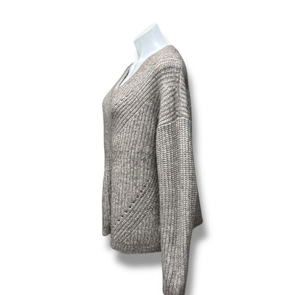 Ava & Viv Sweater Chunky Knit Long Sleeve V Neck Brown Relaxed Slouchy Sz Large - Picture 3 of 10